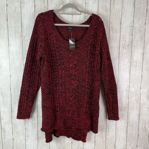 Torrid Sweater Womens 2X Red Black Marled Cable Knit Tunic Hi Lo Hem NWT